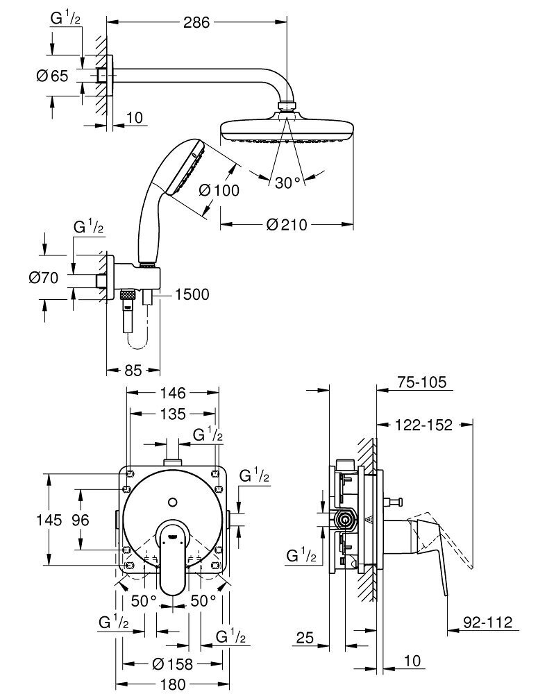 Grohe Eurosmart Cosmo potinkinis dušo komplektas, chromas 25219001 kaina ir informacija | Dušo komplektai ir panelės | pigu.lt