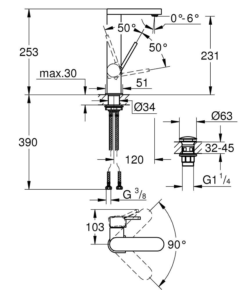 Grohe Plus vienasvirtis praustuvo maišytuvas, L dydis ir sukiojamas snapelis 23873003 цена и информация | Vandens maišytuvai | pigu.lt