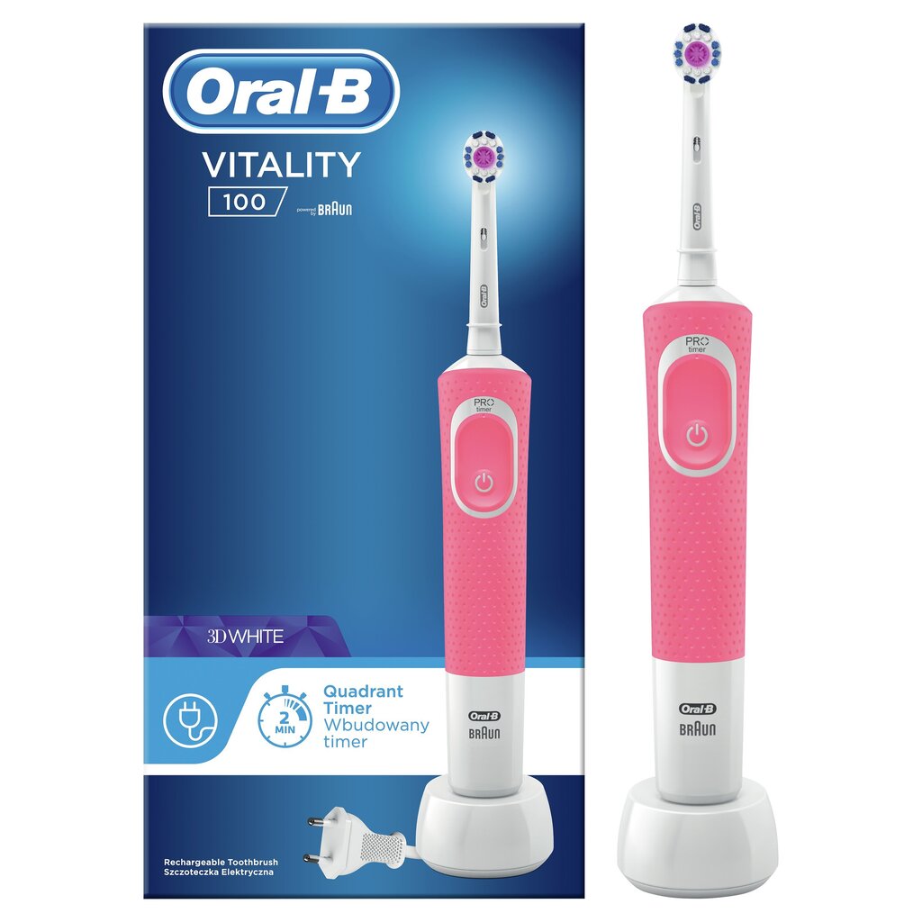 Oral-B Vitality 100 Pink 3D White kaina ir informacija | Elektriniai dantų šepetėliai | pigu.lt