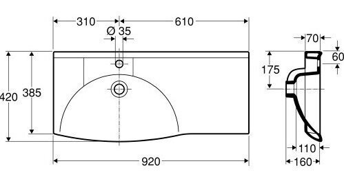 Ifo Sign praustuvas Compact 7422, 920x420mm, kairinis цена и информация | Praustuvai | pigu.lt