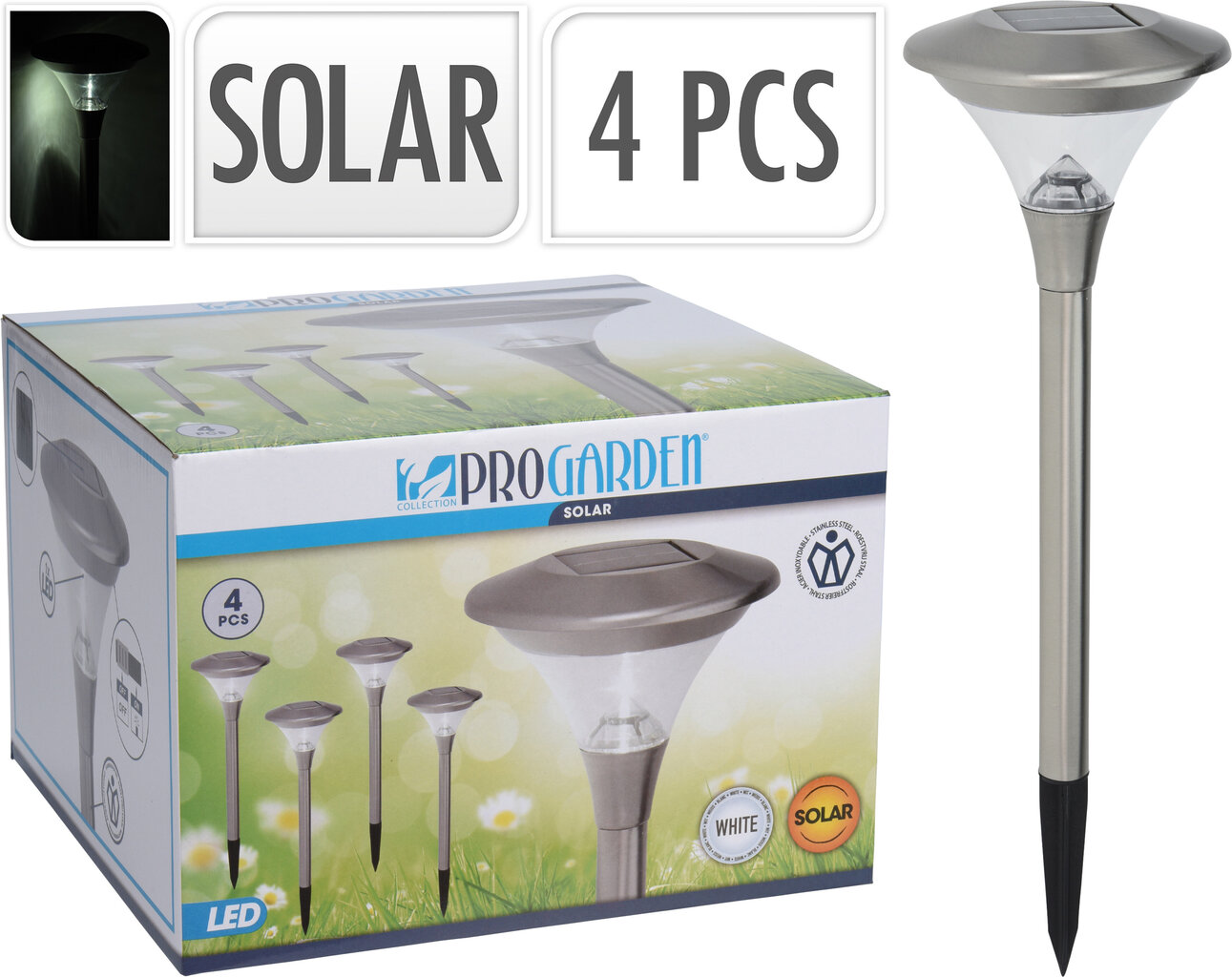 Progarden sodo šviestuvas su saulės baterija, 4 vnt. kaina ir informacija | Lauko šviestuvai | pigu.lt