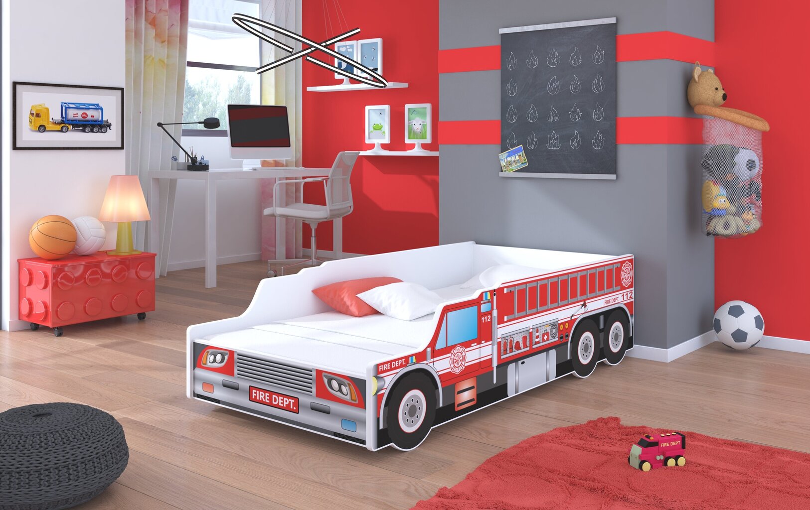 Vaikiška lova ADRK Furniture Fire Truck, 160x80cm kaina ir informacija | Vaikiškos lovos | pigu.lt