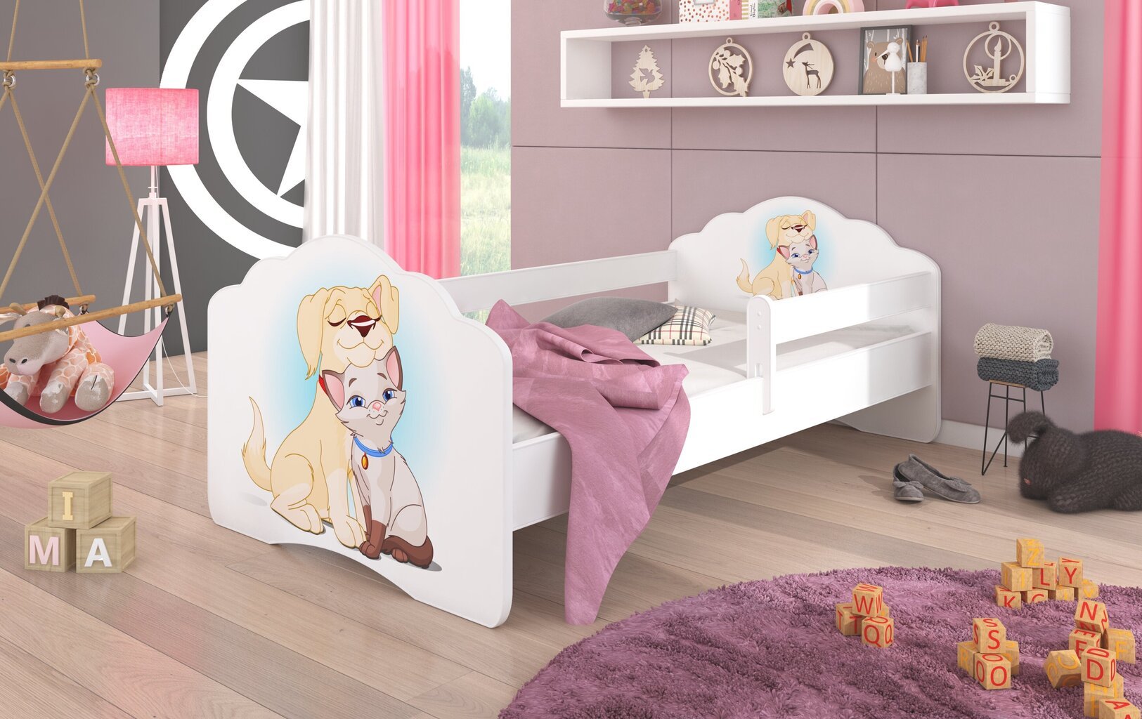 Vaikiška lova su nuimama apsauga ADRK Furniture Casimo Dog and Cat, 80x160 cm kaina ir informacija | Vaikiškos lovos | pigu.lt