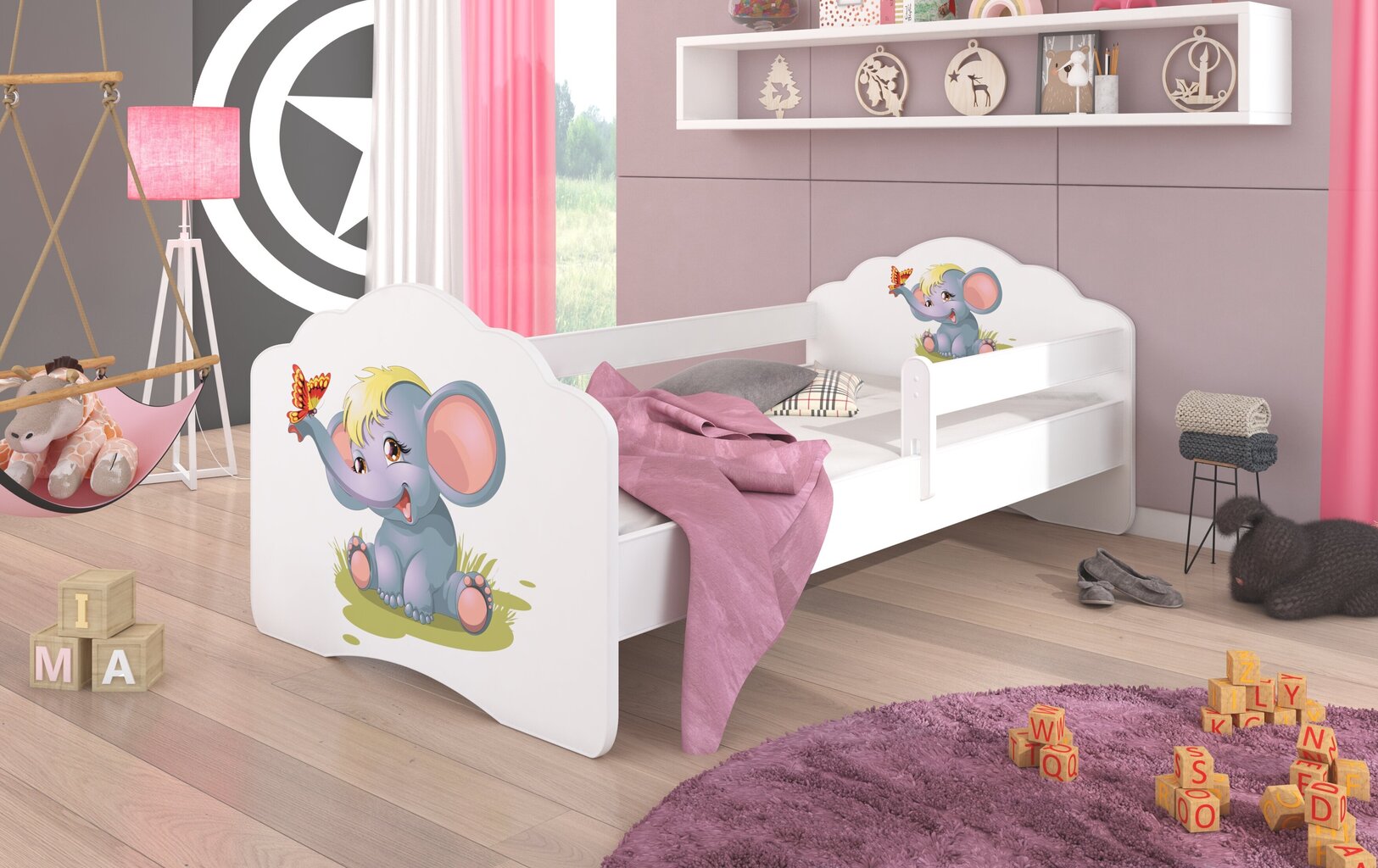 Vaikiška lova su nuimama apsauga ADRK Furniture Casimo Elephant, 70x140 cm kaina ir informacija | Vaikiškos lovos | pigu.lt