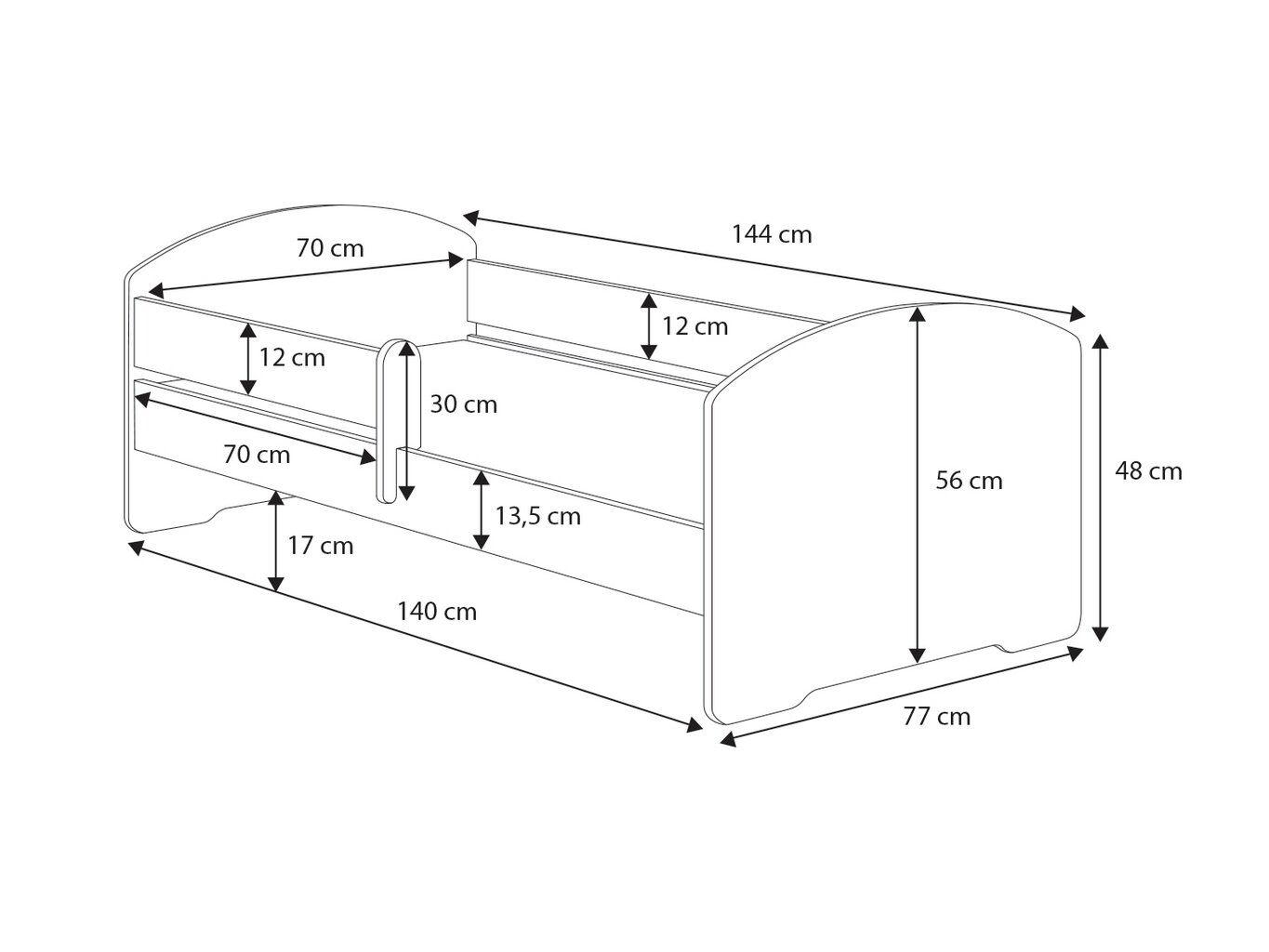 Vaikiška lova su nuimama apsauga ADRK Furniture Pepe 144, 140x70cm, balta kaina ir informacija | Vaikiškos lovos | pigu.lt