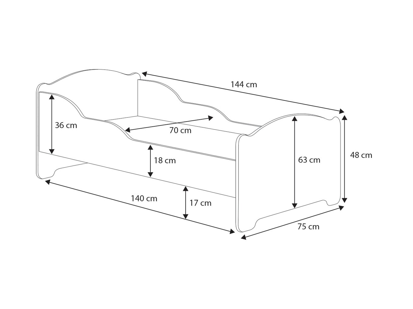 Vaikiška lova ADRK Furniture Amadis 144, 140x70 cm, balta kaina ir informacija | Vaikiškos lovos | pigu.lt