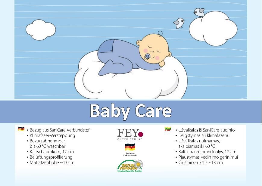 Vaikiškas čiužinys FEY Baby Care, 60x120 cm цена и информация | Čiužiniai | pigu.lt