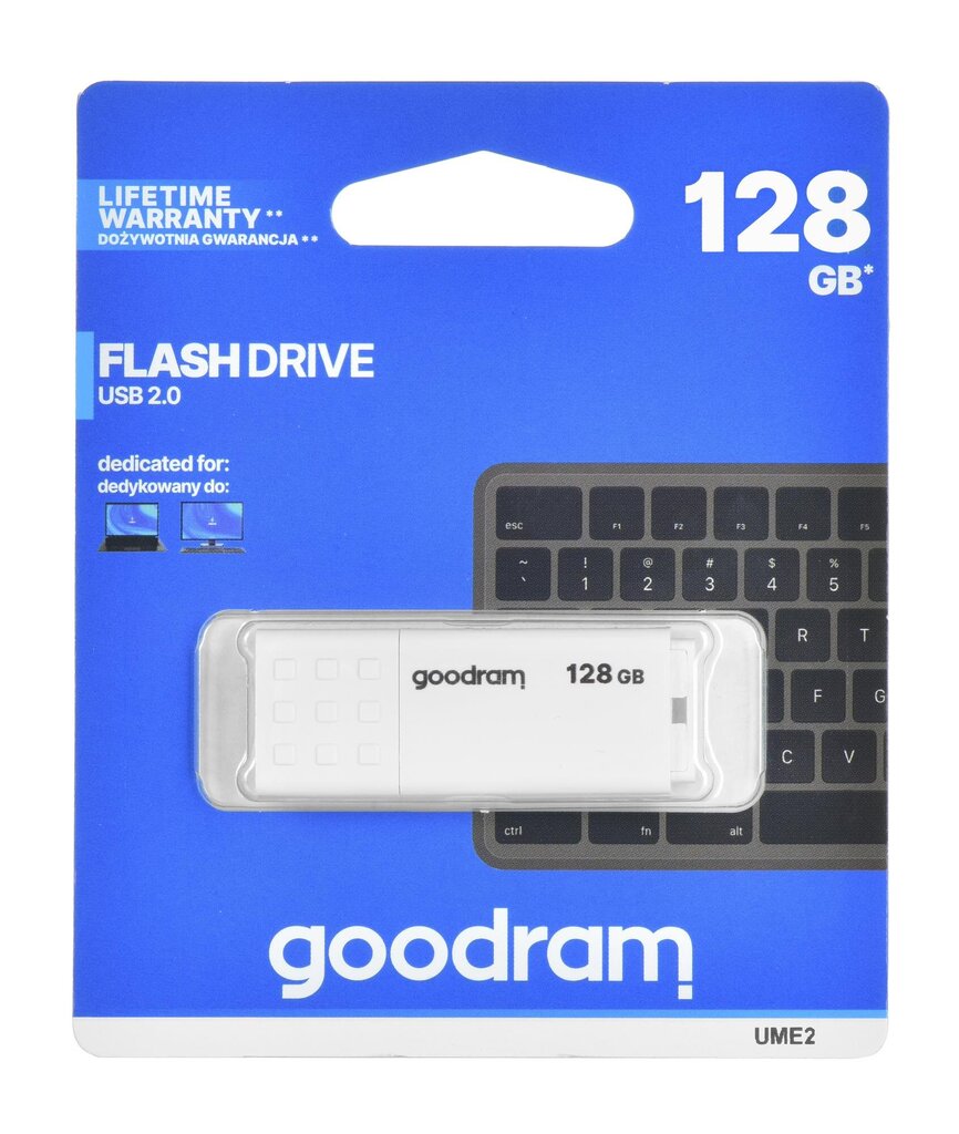 GOODRAM FLASHDRIVE 128GB UME2 USB 2.0 WHITE цена и информация | USB laikmenos | pigu.lt