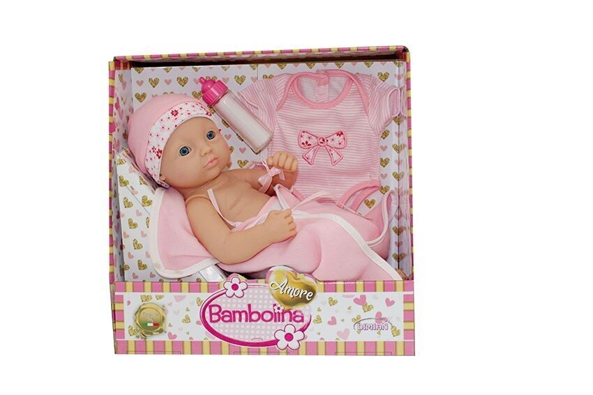 Lėlė-kūdikis su priedais Bambolina Amore, 34 cm, BD1831 kaina ir informacija | Žaislai kūdikiams | pigu.lt
