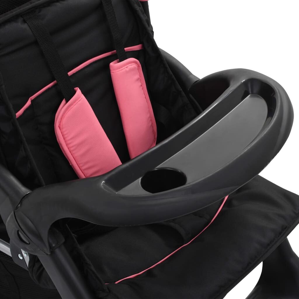 Dvivietis vežimėlis, rožinis/juodas kaina ir informacija | Vežimėliai | pigu.lt