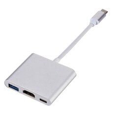 Roger Multimedijos Adapteris Type-C -> HDMI (4K @ 30Hz, 1080P @ 60Hz) + USB 3.0, Sidabrinė kaina ir informacija | Adapteriai, USB šakotuvai | pigu.lt