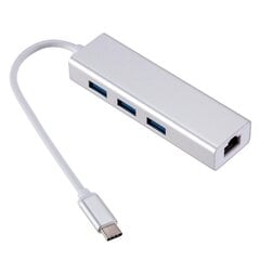 Roger AD15642 USB-C Хаб - Разделитель 3 x USB 3.0 / RJ45 Серебряный цена и информация | Адаптеры, USB-разветвители | pigu.lt