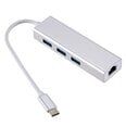 Roger AD15642 USB-C Hub - Šakotuvas 3 x USB 3.0 / RJ45, Sidabrinė