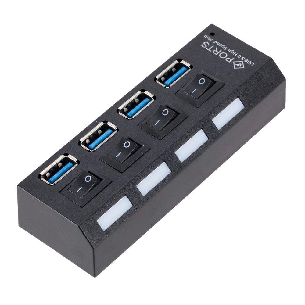 Roger AD15653 USB 3.0 Hub - Šakotuvas 4 x USB 3.0 / 5 Gbps su Įjungimo/išjungimo mygtukais, Juoda kaina ir informacija | Adapteriai, USB šakotuvai | pigu.lt
