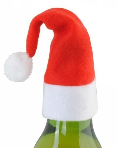 Butelio dekoracijų komplektas Kalėdų senelio kepurė, 10 vnt kaina ir informacija | Kalėdinės dekoracijos | pigu.lt
