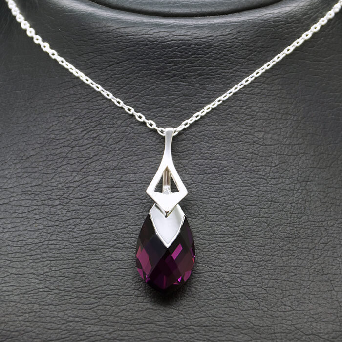 Sidabrinis kaklo papuošalas moterims DiamondSky „Baroque (Amethyst Light Chrome)“ su Swarovski kristalais kaina ir informacija | Kaklo papuošalai | pigu.lt