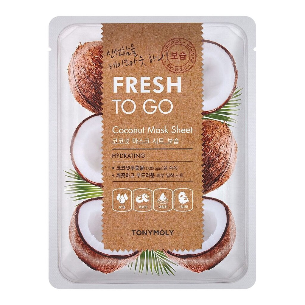 Drėkinamoji lakštinė veido kaukė TonyMoly Fresh To Go Coconut, 1 vnt. цена и информация | Veido kaukės, paakių kaukės | pigu.lt