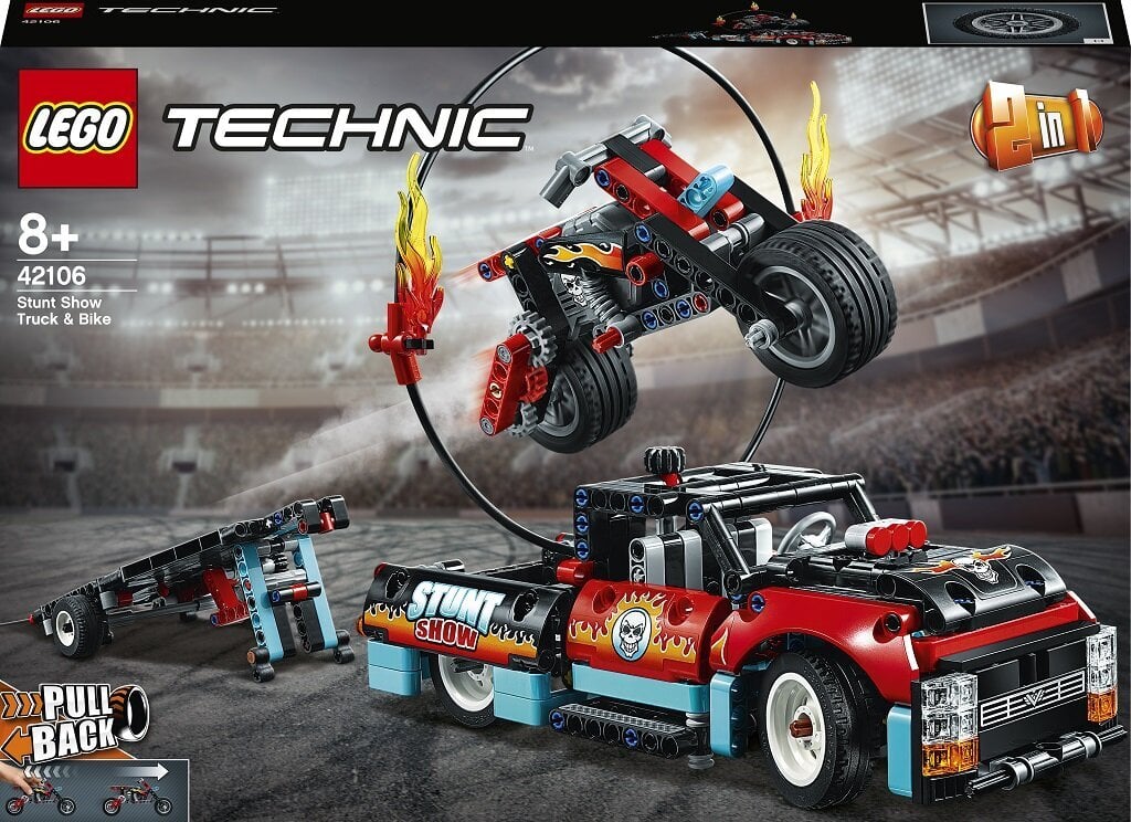 42106 LEGO® Technic Kaskadininkų pasirodymo sunkvežimis ir motociklas цена и информация | Konstruktoriai ir kaladėlės | pigu.lt