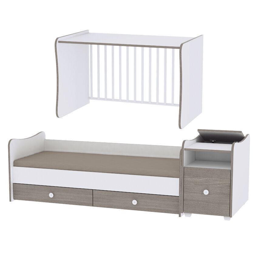 Auganti vaikiška lovytė su komoda Lorelli Trend Plus New, 110x62, baltos/šviesiai rudos spalvos kaina ir informacija | Kūdikių lovytės | pigu.lt