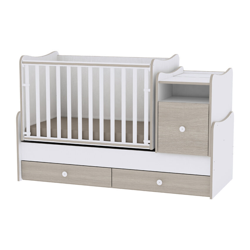 Auganti vaikiška lovytė su komoda Lorelli Trend Plus New, 110x62, balta/šviesiai ruda kaina ir informacija | Kūdikių lovytės | pigu.lt