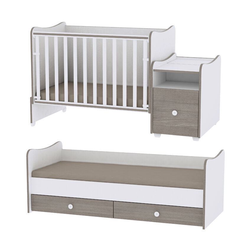 Auganti vaikiška lovytė su komoda Lorelli Trend Plus New, 110x62, balta цена и информация | Kūdikių lovytės | pigu.lt
