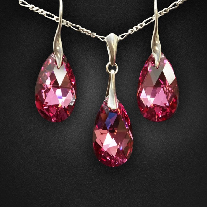 Sidabrinis papuošalų rinkinys moterims DiamondSky „Baroque (Rose Comet Argent Light)“ su Swarovski kristalais