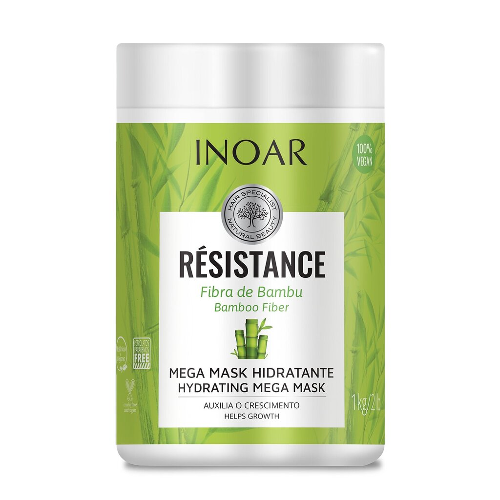 Kaukė INOAR Resistance Fibra de Bambu Mask 1000 g цена и информация | Priemonės plaukų stiprinimui | pigu.lt