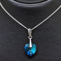 Sidabrinis kaklo papuošalas moterims DiamondSky Romantic Heart II Bermuda Blue su Swarovski kristalais kaina ir informacija | Kaklo papuošalai | pigu.lt