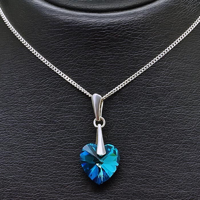 Sidabrinis kaklo papuošalas moterims DiamondSky Romantic Heart II Bermuda Blue su Swarovski kristalais цена и информация | Kaklo papuošalai | pigu.lt