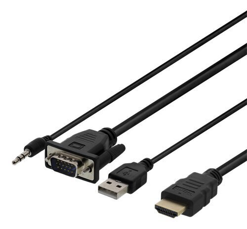 Deltaco VGA-HDMI17, VGA/HDMI/USB-A/Aux 3.5 mm, 2 m kaina ir informacija | Kabeliai ir laidai | pigu.lt