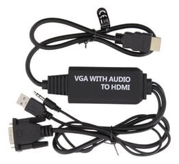 Deltaco VGA-HDMI16, VGA, HDMI, 3.5mm, USB, 1m kaina ir informacija | Kabeliai ir laidai | pigu.lt