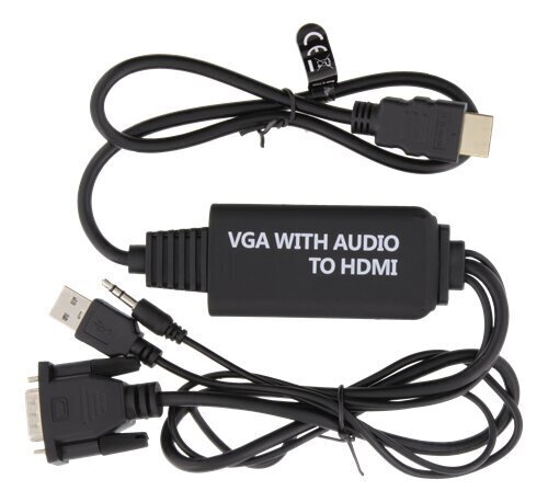 Deltaco VGA-HDMI16, VGA/HDMI/Aux 3.5 mm/USB-A, 1 m kaina ir informacija | Kabeliai ir laidai | pigu.lt