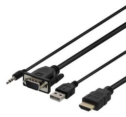 Deltaco VGA-HDMI16, VGA, HDMI, 3.5mm, USB, 1m kaina ir informacija | Kabeliai ir laidai | pigu.lt