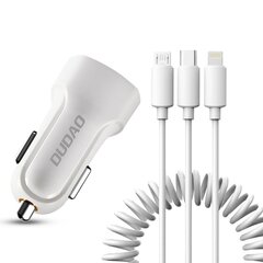 Dudao car kit 2x USB 2.4A charger + 3in1 Lightning / Type C / micro USB cable kaina ir informacija | Krovikliai telefonams | pigu.lt