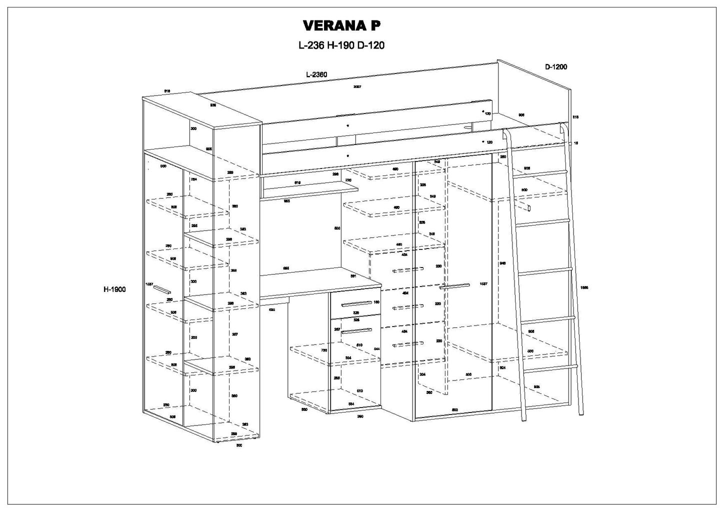 Dviaukštė lova Meblocross Verana P, 200x90 cm, ruda/žalia kaina ir informacija | Vaikiškos lovos | pigu.lt