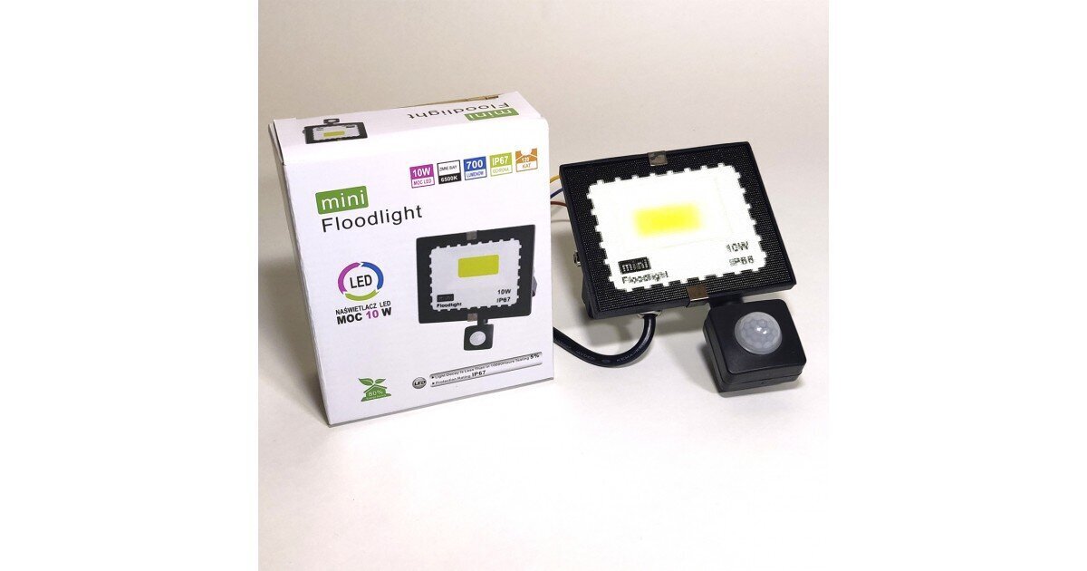 LED prožektorius su judesio davikliu 10W 6500k mINI IP67 kaina ir informacija | Lauko šviestuvai | pigu.lt