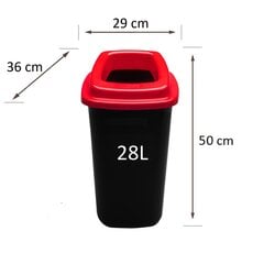 Черный мусорный бак с красной открытой крышкой, 28 л цена и информация | Мусорные баки | pigu.lt