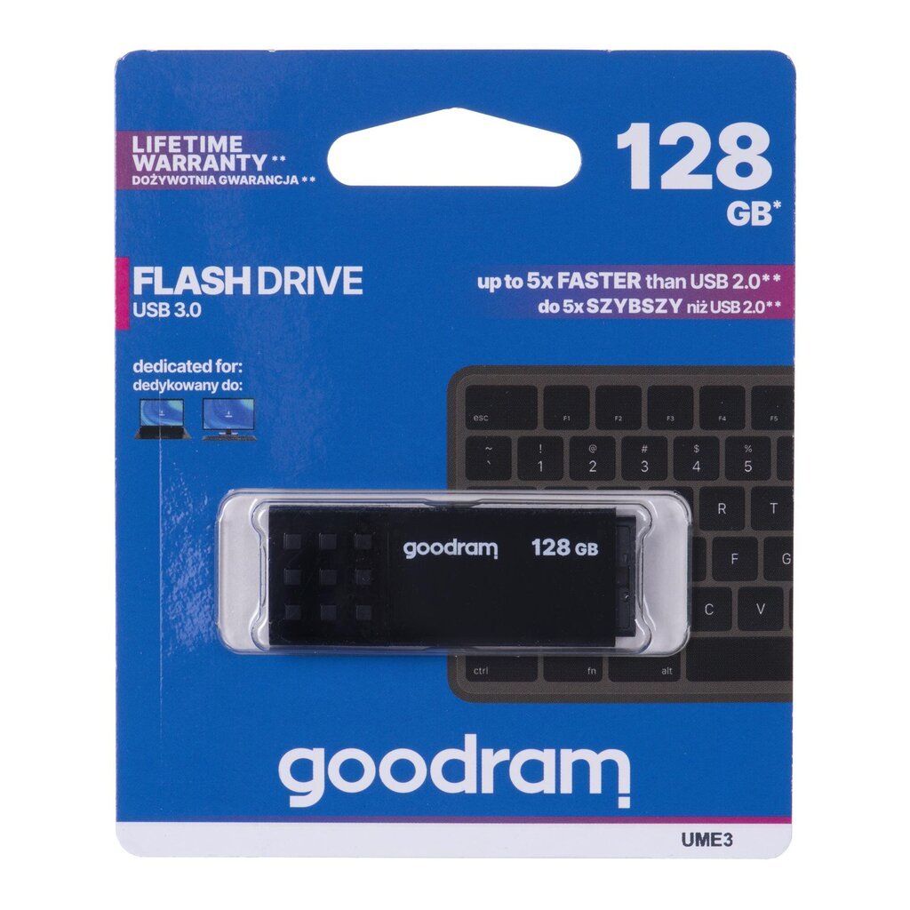 GOODRAM FLASHDRIVE 128GB UME3 USB 3.0 BLACK kaina ir informacija | USB laikmenos | pigu.lt