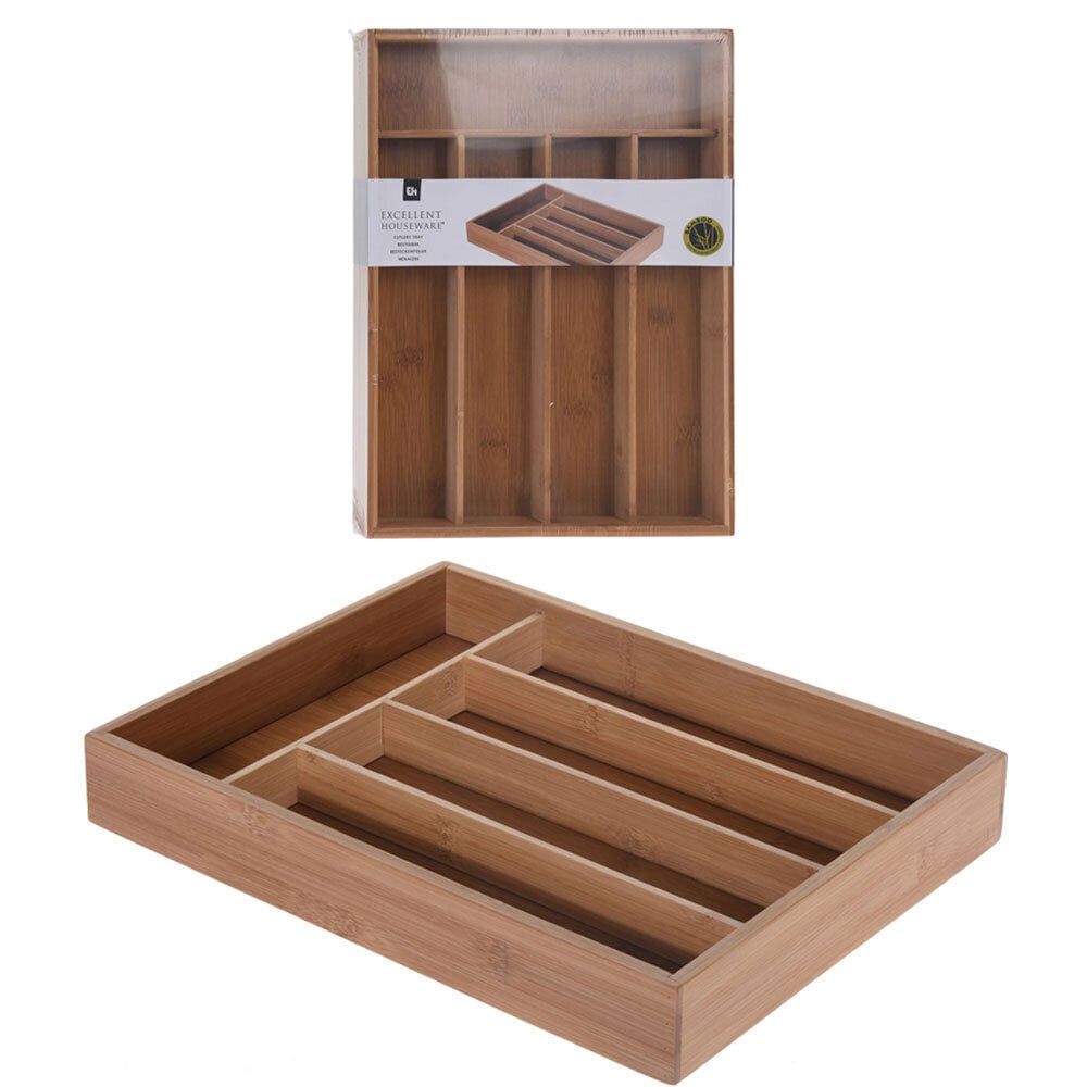 Excellent Housewares bambukinis stalo įrankių dėklas, 35x26x5 cm цена и информация | Virtuvės įrankiai | pigu.lt