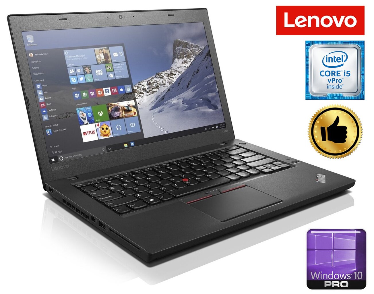 Lenovo T450 i5-5300U 8GB 500GB WIN10Pro kaina ir informacija | Nešiojami kompiuteriai | pigu.lt