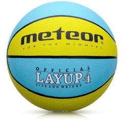 Krepšinio kamuolys METEOR LAYUP, 4 dydis, mėlynas/geltonas kaina ir informacija | Meteor Sportas, laisvalaikis, turizmas | pigu.lt