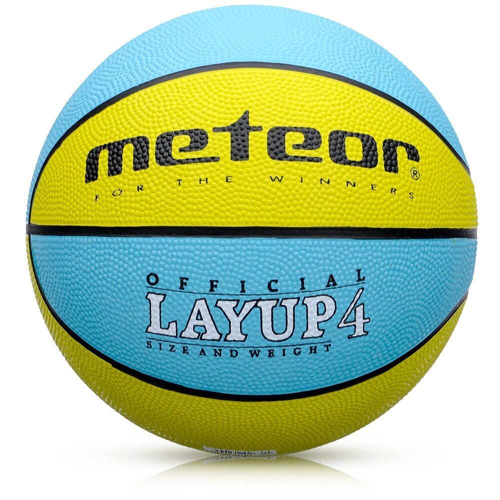 Krepšinio kamuolys METEOR LAYUP, 4 dydis, mėlynas/geltonas цена и информация | Krepšinio kamuoliai | pigu.lt