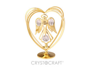 Angelas su SWAROVSKI kristalais širdyje, padengtas auksu kaina ir informacija | Interjero detalės | pigu.lt