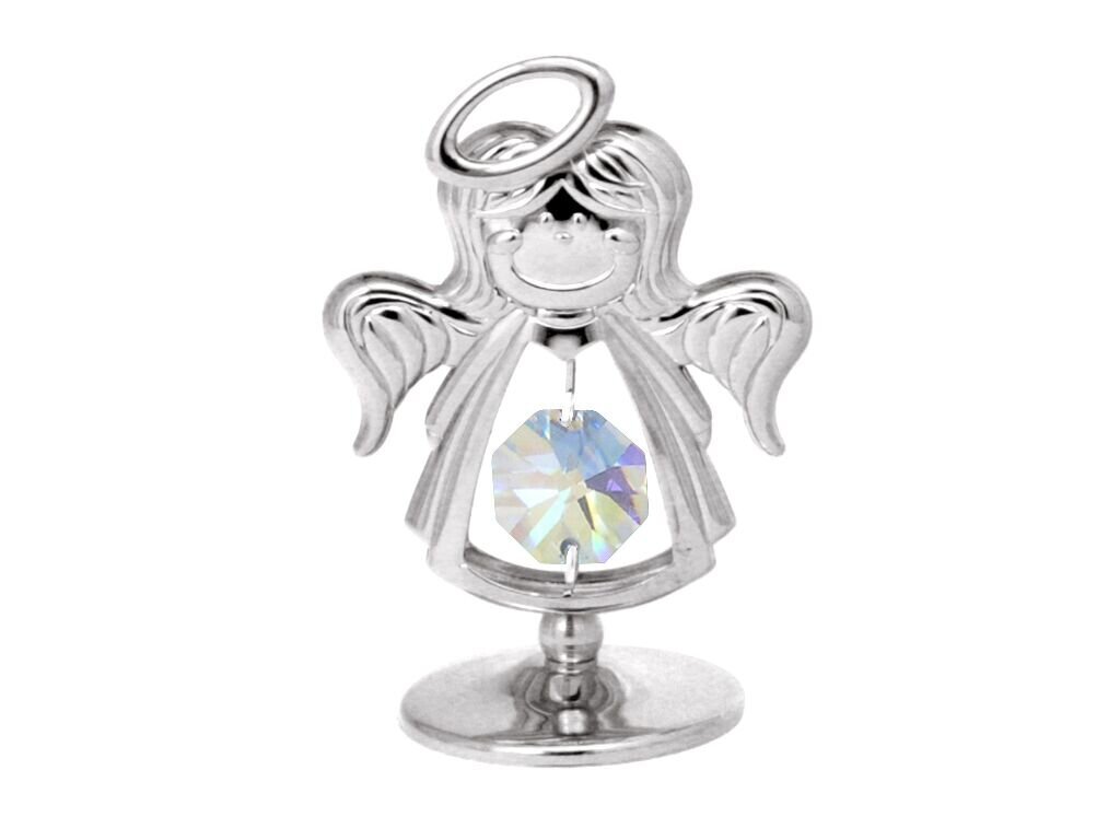 Angelas ant stovo su SWAROVSKI kristalais, padengtas sidabru