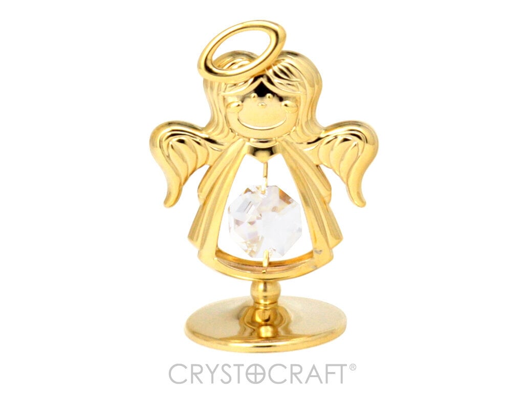 Angelas ant stovo su SWAROVSKI kristalais, padengtas auksu