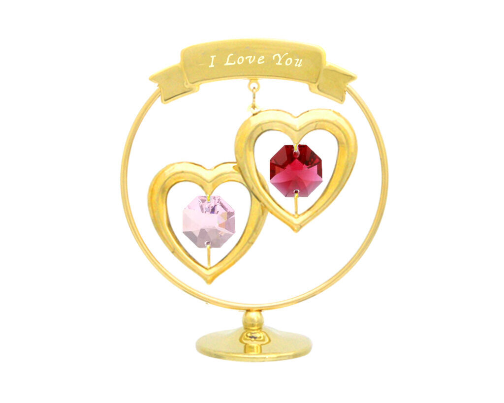 Širdelių pora rate su SWAROVSKI kristalais „I LOVE YOU“, paauksuota kaina ir informacija | Kitos originalios dovanos | pigu.lt
