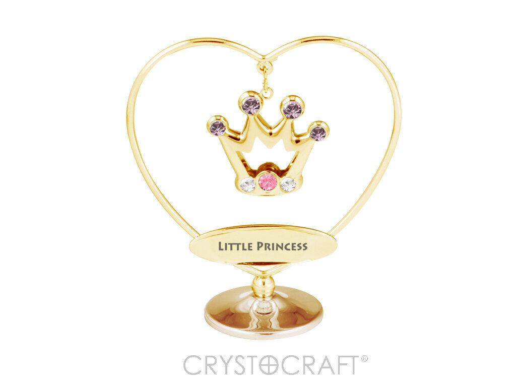 KARŪNA širdyje ant stovo su užrašu "LITTLE PRINCESS", su spalvotais kristalais SWAROVSKI kaina ir informacija | Interjero detalės | pigu.lt