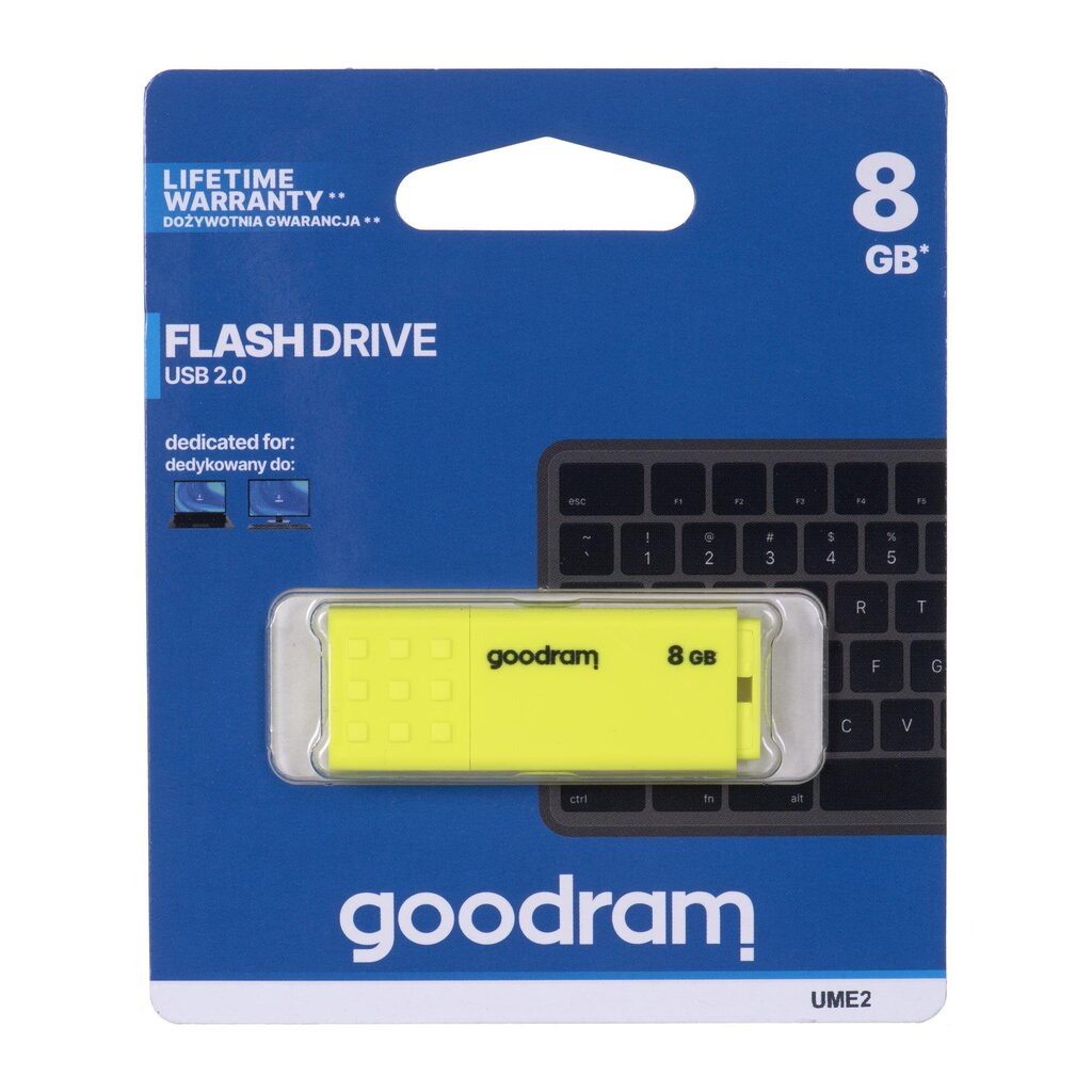 GOODRAM FLASHDRIVE 8GB UME2 USB 2.0 YELLOW цена и информация | USB laikmenos | pigu.lt