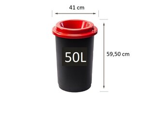 Черный мусорный бак с красной открытой крышкой, 50 л цена и информация | Мусорные баки | pigu.lt