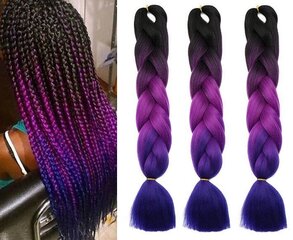 Plaukų pluoštas - kanekalonas ombre juoda/violetinė/mėlyna цена и информация | Аксессуары для волос | pigu.lt
